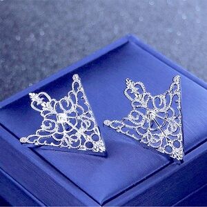 Silver Filigree Collar Brooch Pins with Intricate Scrollwork